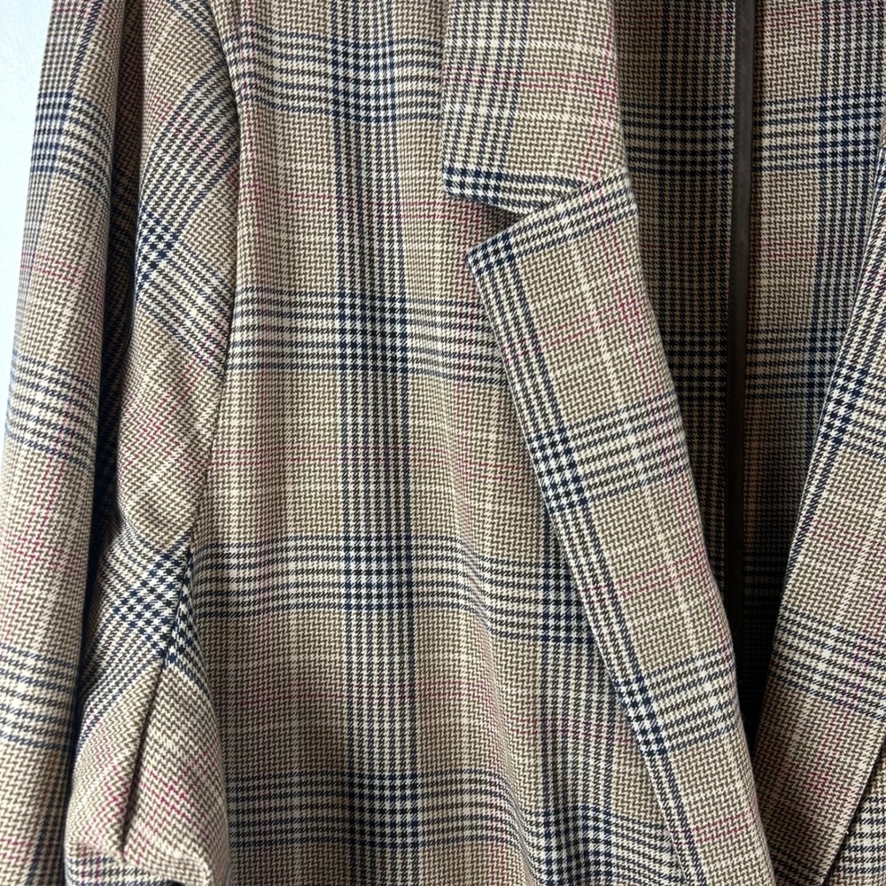 Old Navy Womens XXL Plaid Boyfriend Blazer Shoulder Pads Brown Tan NWT - Picture 2 of 5